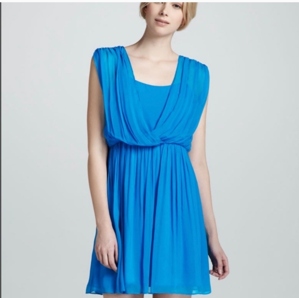 Alice + Olivia Savannah Blue Silk Chiffon Mini‎ Dress Size Medium
